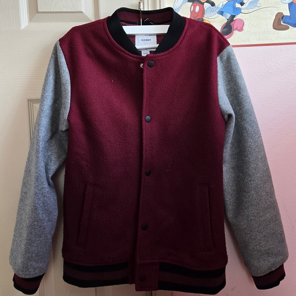 Maroon and Gray Varsity Jacket [Old Navy]